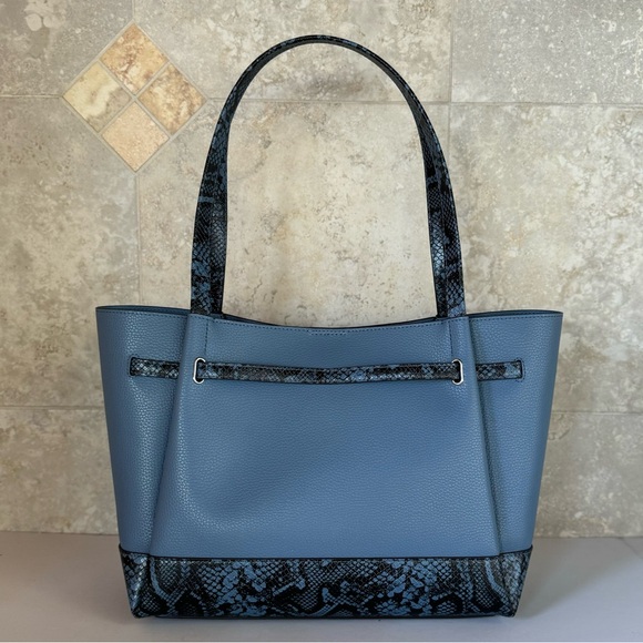 Michael Kors Reed Large Belted Shoulder Tote Leather Bag Denim Exotic Accents - Picture 8 of 15